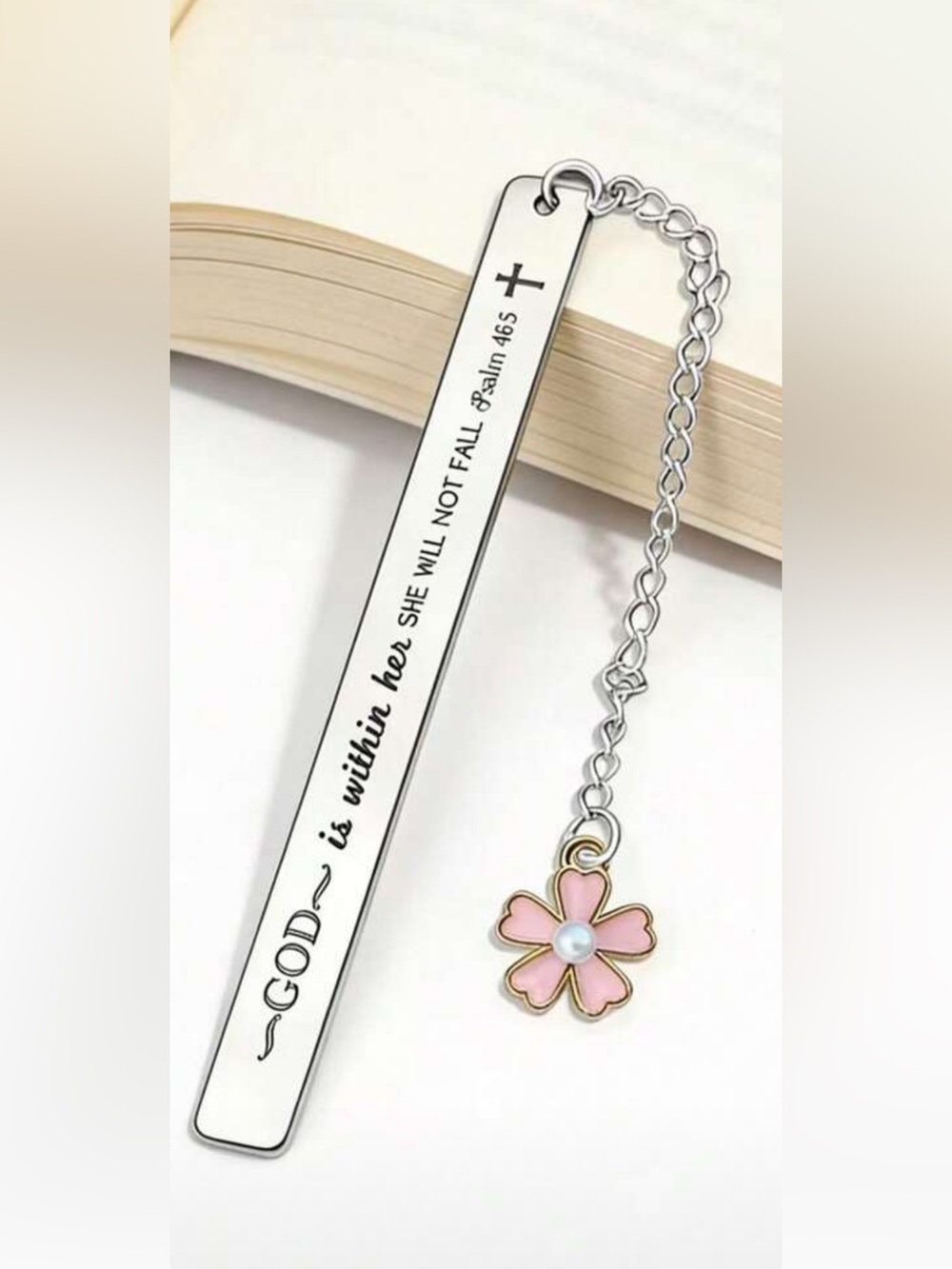 Silver-Tone Inspirational Bookmark - "God is Within Her, She Will Not Fall” NEW